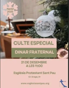 Culto especial de Navidad y comida fraternal en la Iglesia Protestante Sant Pau