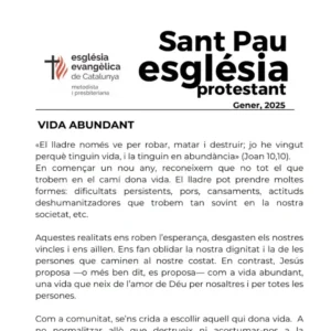 Vida abundant – Butlletí gener 2026 Església Protestant Sant Pau