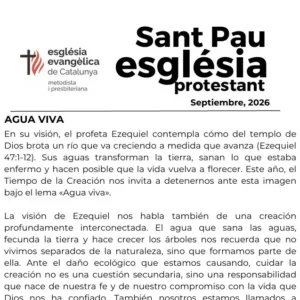 Boletín de septiembre de 2026 de la Església Protestant Sant Pau con la reflexión «Agua viva» sobre Ezequiel 47.