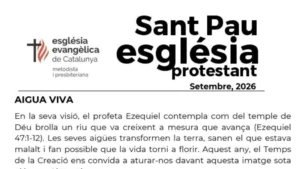 Butlletí de setembre de 2026 de l’Església Protestant Sant Pau amb la reflexió «Aigua viva» sobre Ezequiel 47.